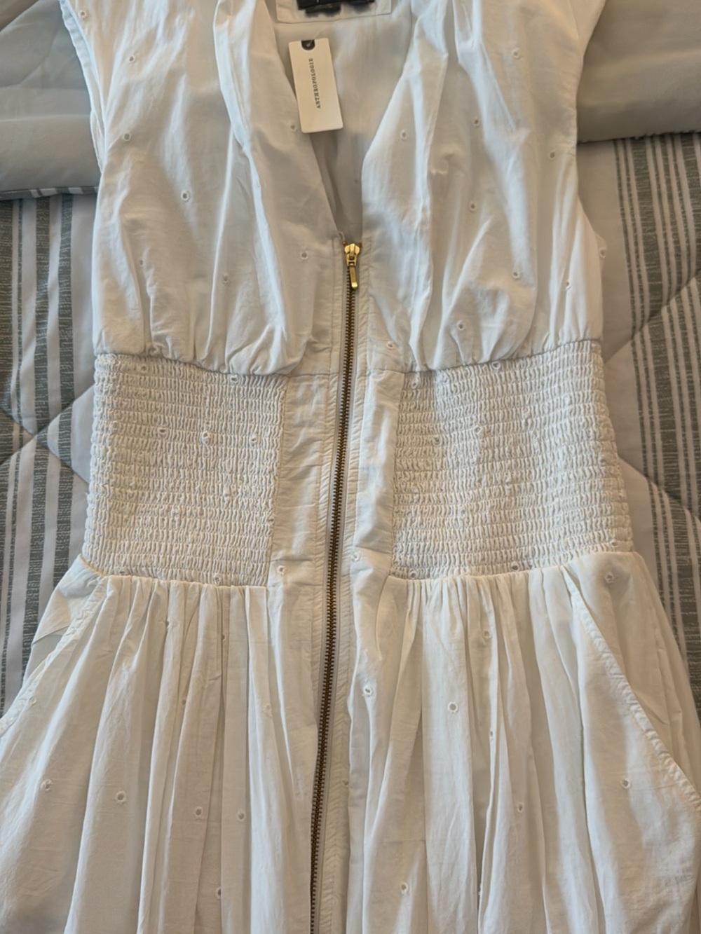 White Eyelet Midi Dress with V-Neck and Side Slit ANTHROPOLOGIE NWT medium - Picture 2 of 6